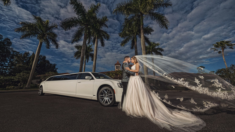 White Chrysler 300 limousine wedding by Infinity Transportation